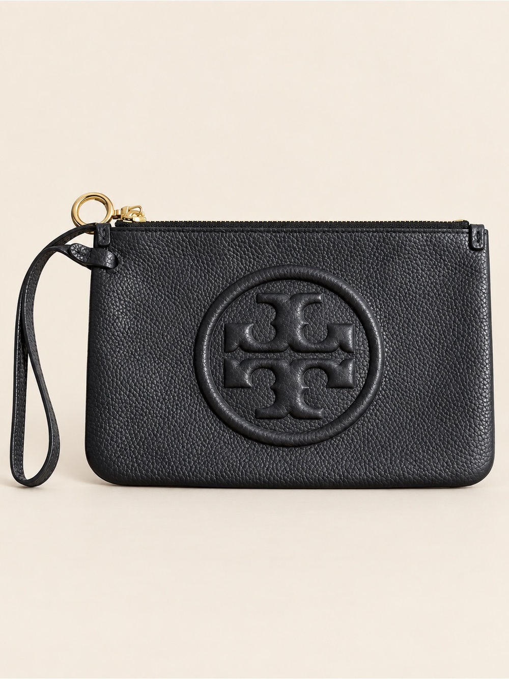 Tory Burch Black Perry Bombé Leather Wristlet